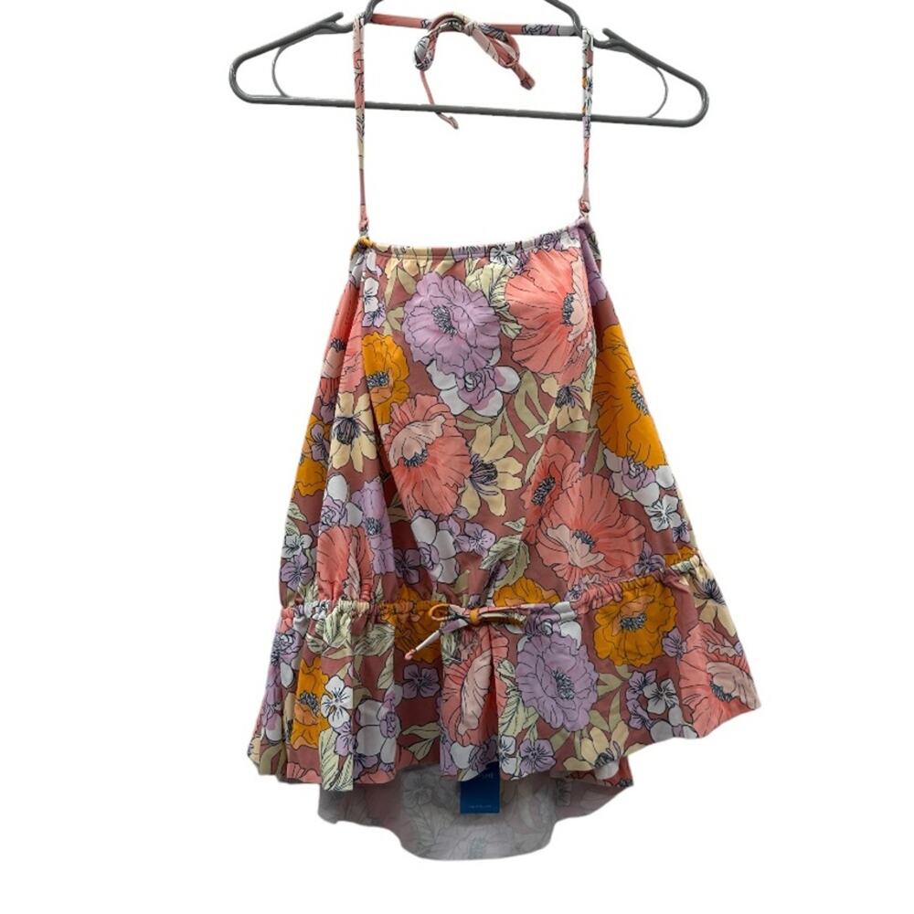 Cupshe Pink Purple Yellow‎ & White Pastel Floral Halter Swimsuit Top Size XL NWT